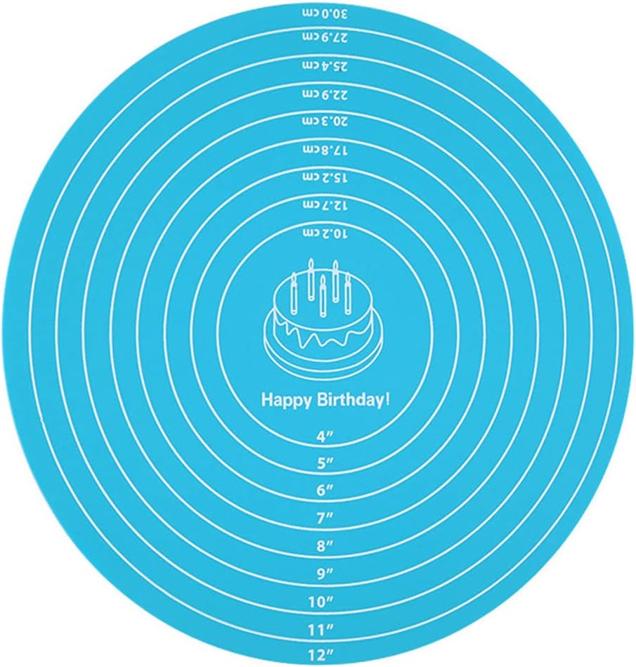 Silicone Baking Mat Cake Mat Silicone Cake Mat Silicone Baking Mat with Measurements for CakeTurntable Stand Non-Stick Heat Resistant Pastry Baking Sheet -Blue
