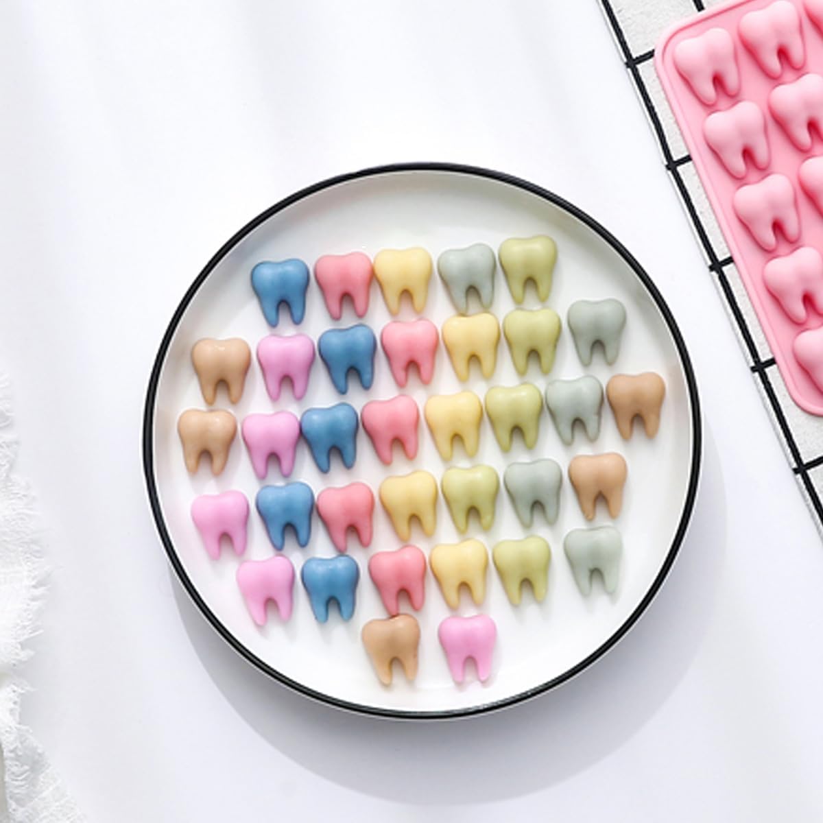 Unique Tooth Shape Candy, Chocolate Silicone Molds Set, 70 Cavity, Non Stick Mold for Gummy, Cupcake Topper, Snack, Biscuit, Handmade Diy, 2 Count, Pink