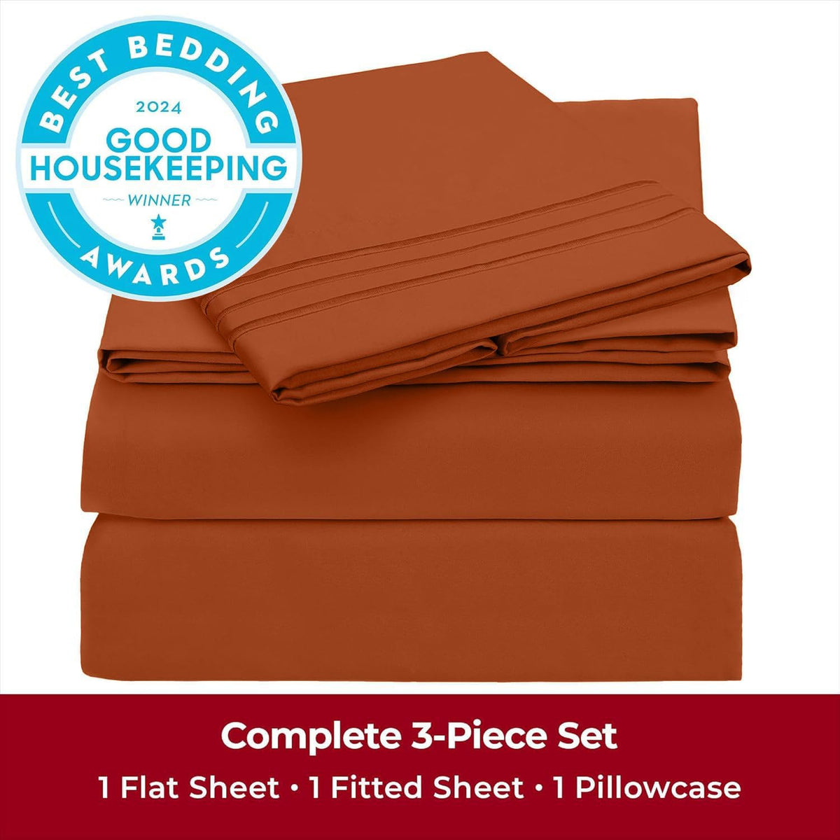 Mellanni Twin Sheets Set - 3 PC Iconic Collection Bedding - Hotel Luxury, Extra Soft, Cooling Bed Sheets - Wrinkle, Fade, Stain Resistant (Twin, Terracotta)