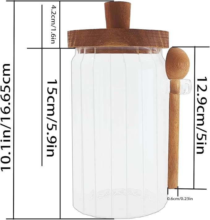 Glass Food Storage Jars with Handles Wood Lid and Spoon, 25 oz Glass Kitchen Canisters for Coffee, Tea, Cereal, Spice and Canning, Mason Jars, Cute Jar