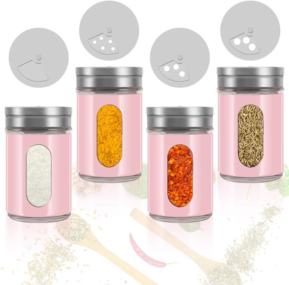 Accmor 2pcs Salt and Pepper Shakers,Stainless Steel Shaker for Salt Powder Sugar Cinnamon Pepper, Spice Dispenser with Adjustable Pour Holes,Pink