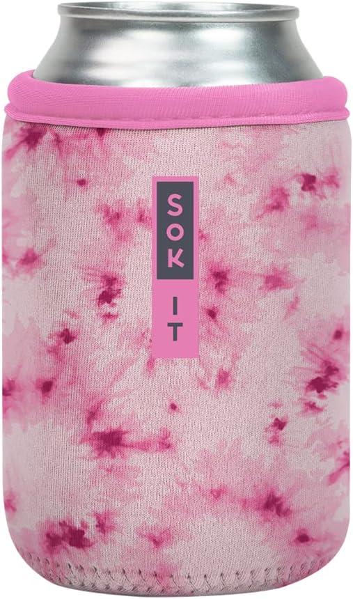 Sok It CanSok Sleeve for Beer & Soda Insulated Neoprene Cover (Pink Splash Tie Dye, 12oz Can Sleeve)