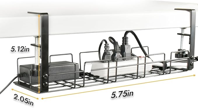 Cable Management Tray Kit- 15.7'' Long 5.1'' Wide Workspace Organizers, Steel Cord Organizers, 4 Cable Holder, 12 Roll Cable Organizer Straps, No Drill, No Damage to Desk(Black)