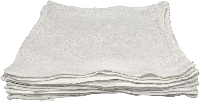 12 Inch x 12 Inch White Cotton Value Washcloths - Reusable Lt Weight Thin Cloth Rags - Bath/Exfoliating/Kitchen/Garage - 3/4 Lb per Dozen - Set of 48