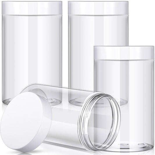 Patelai 4 Pieces Round Wide-mouth Leak Proof Plastic Container Jars with Lids for Travel Storage Makeup Beauty Products Face Creams Oils Salves Ointments DIY Making(32 Ounce,White)