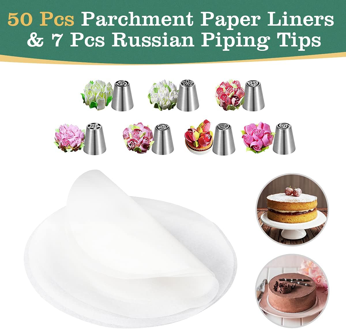Springform Pan, Stainless Steel Springform Cake Pan, Leakproof & Nonstick Cheesecake Pan, 4" 7" 9" Round Cake Molds with 50 Pcs Paper Liners and 7 Pcs Piping Tips