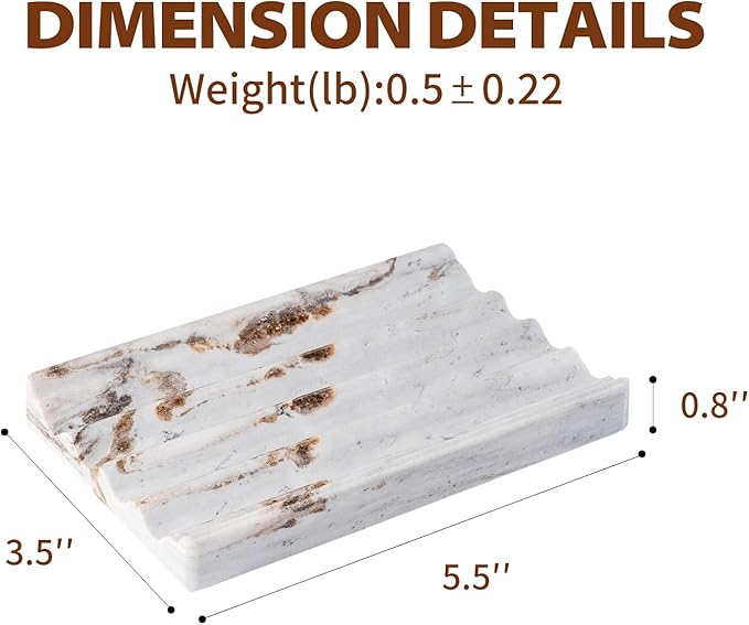 Soap Holder, Marble Soap Dish for Shower, Bar Soaps Holder with Water Ripple Design, Easy Cleaning Soaps Saver for Kitchen Sink，Bathroom, Executive Indian Natural Stone Soap Tray