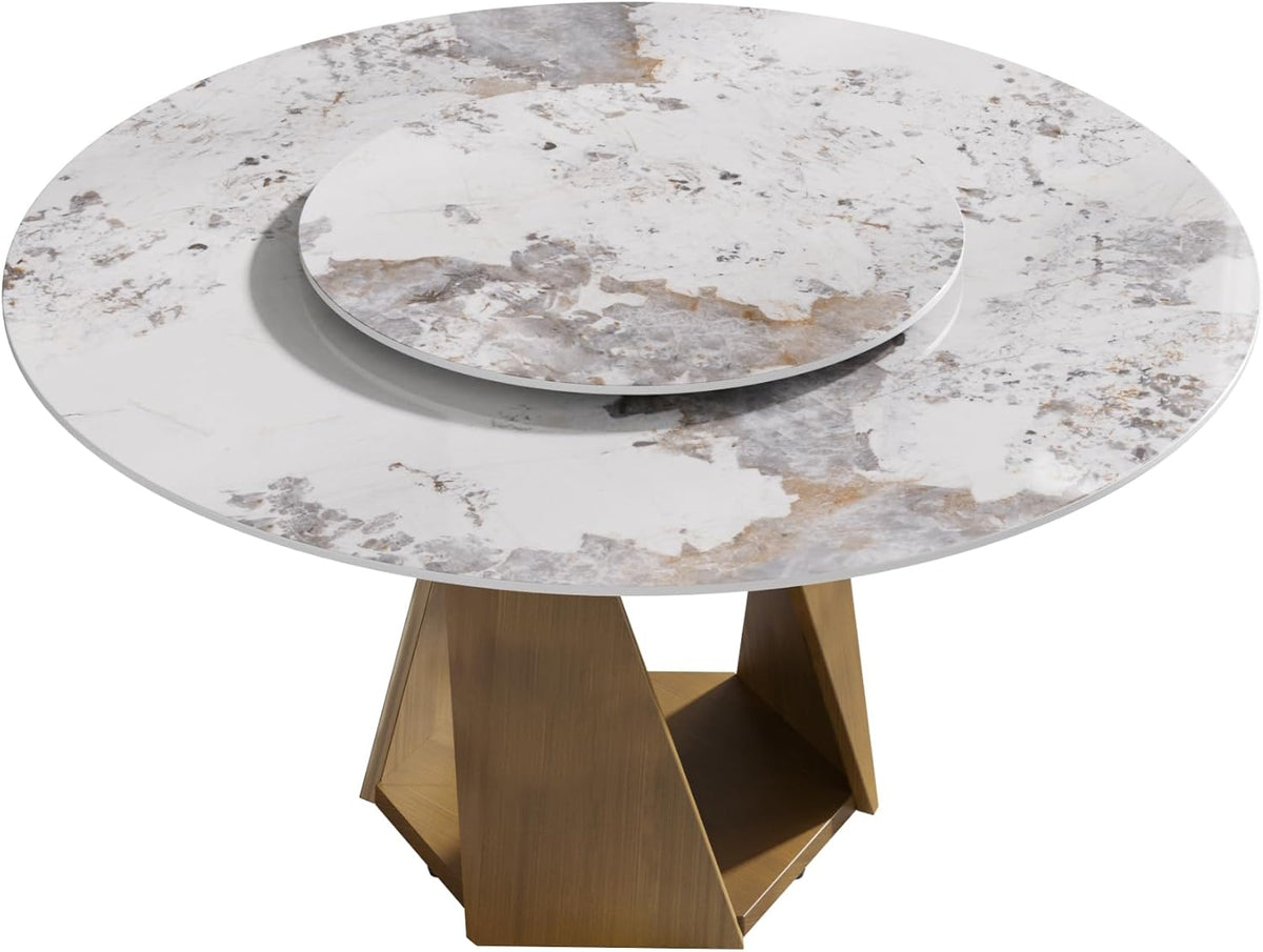 Montary 9 Piece Dining Table Chairs Set, Modern Dining Table Set of 8, Includes 59" D Marble Round Table with Bronze Iron Metal Base, 8 Gray White Dining Chairs for Home, Kitchen