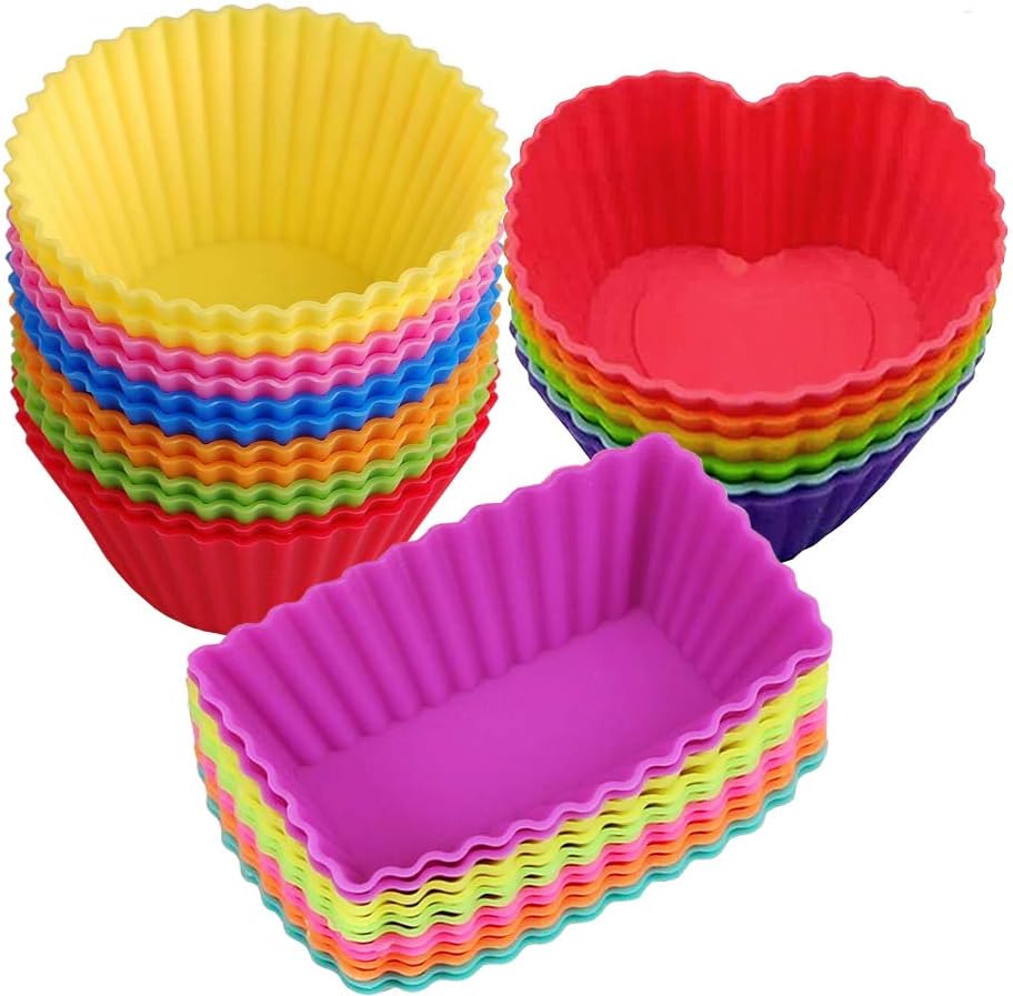 Silicone Baking Cups Muffin Cupcakes Liners Molds Sets in Storage Container Silicone Lunch Box Dividers Bento Box Accessories -36 Pack
