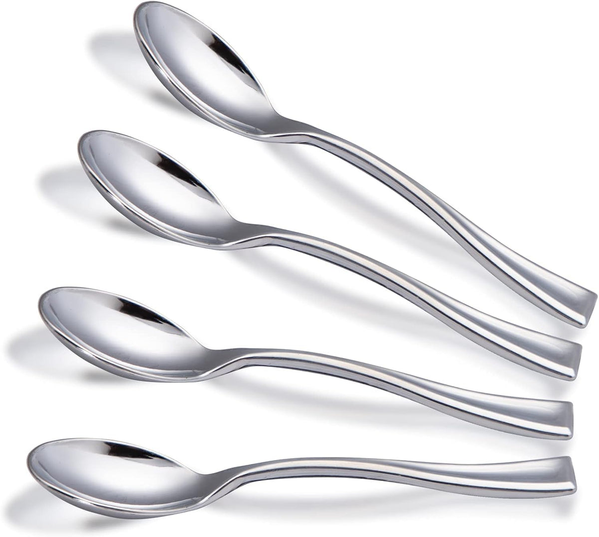 WDF 300 Pieces Plastic Silver Mini Spoons - 4 Inches Silver Plastic Tasting Spoons for Desserts, Heavy Duty Disposable Spoons Perfect for Coffee, Cake, Desserts, Appetizers for Wedding/Party