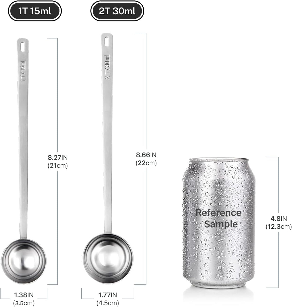 2Pcs Coffee Scoop Spoon - 1 Tbsp (15ml) & 2 Tbsp (30ml) Measuring Tablespoon - Stainless Steel Coffee Measuring Spoon - Long Handle Measuring Spoons for Ground Coffee, Loose Tea and Powder
