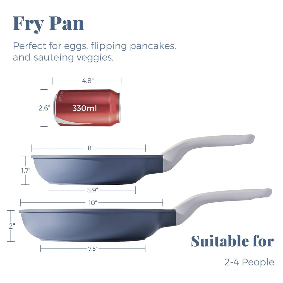 Nonstick Ceramic Frying Pan Set, Non Toxic Skillet, Healthy Egg & Omelet & Chef's Pan, PTFE PFOA & PFAS Free, Induction Compatible (8+10 Inch)