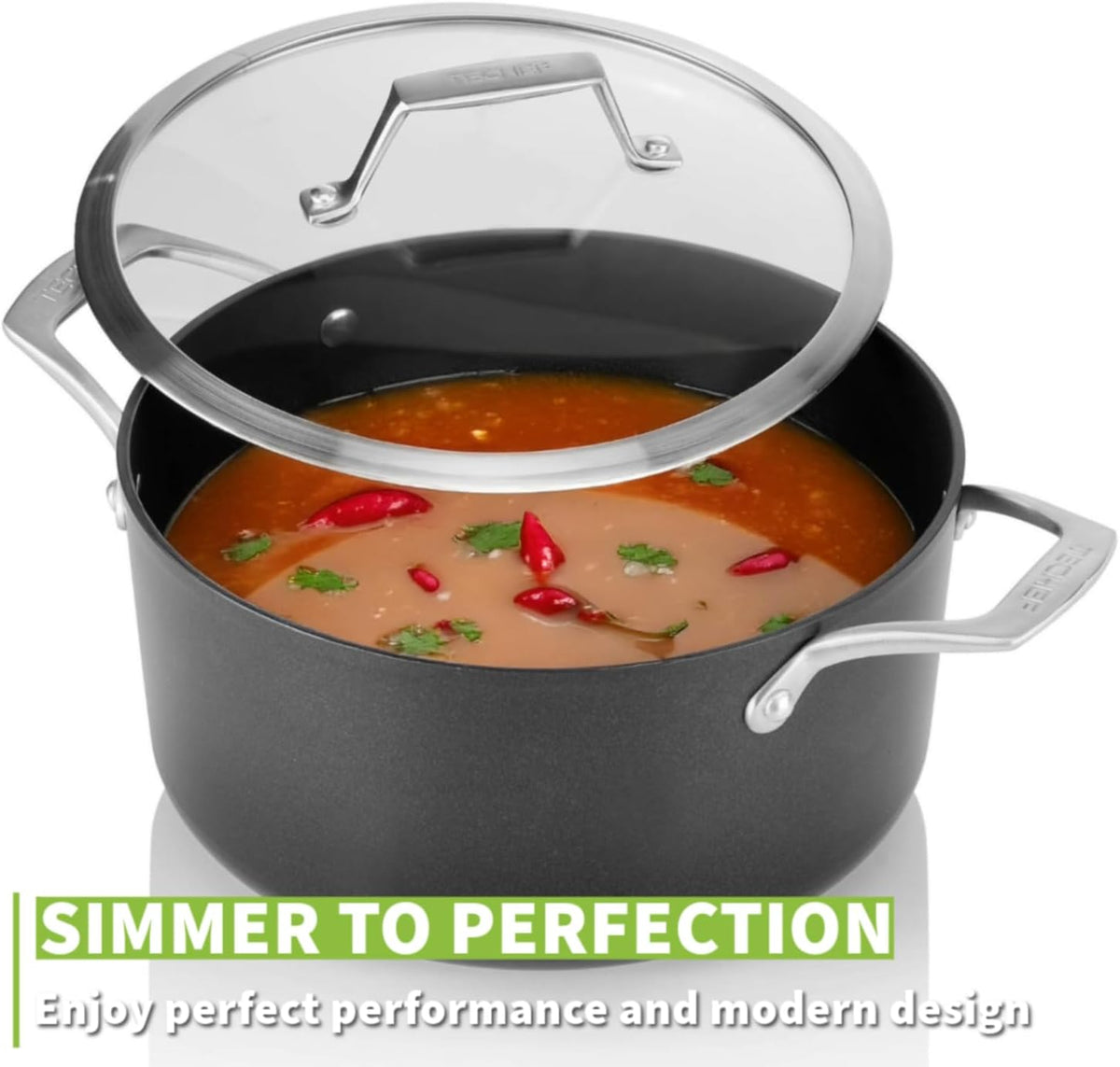 TECHEF - Onyx Collection - 5-quart Soup Pot with Glass Lid, coated with New Teflon Platinum Non-Stick Coating (PFOA Free) (5-quart)