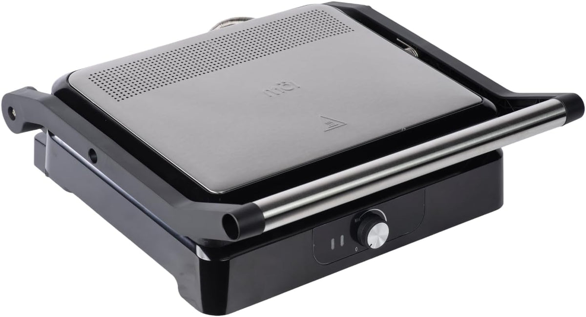 MOI Panini Press Grill & Sandwich Maker - 180° Dual-Plate Stainless Steel Grill Press for Paninis, Grilled Cheese, Burgers, Quesadillas, Breakfast, and More - 11 x 9 Inch Panini Maker with Drip Tray