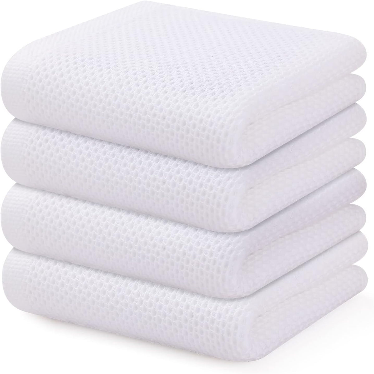 Kitinjoy 100% Cotton Waffle Weave Kitchen Towels, 4-Pack Super Soft and Absorbent Dish Towels for Drying Dishes, Kitchen Hand Towels, 13 in x 28 in, White