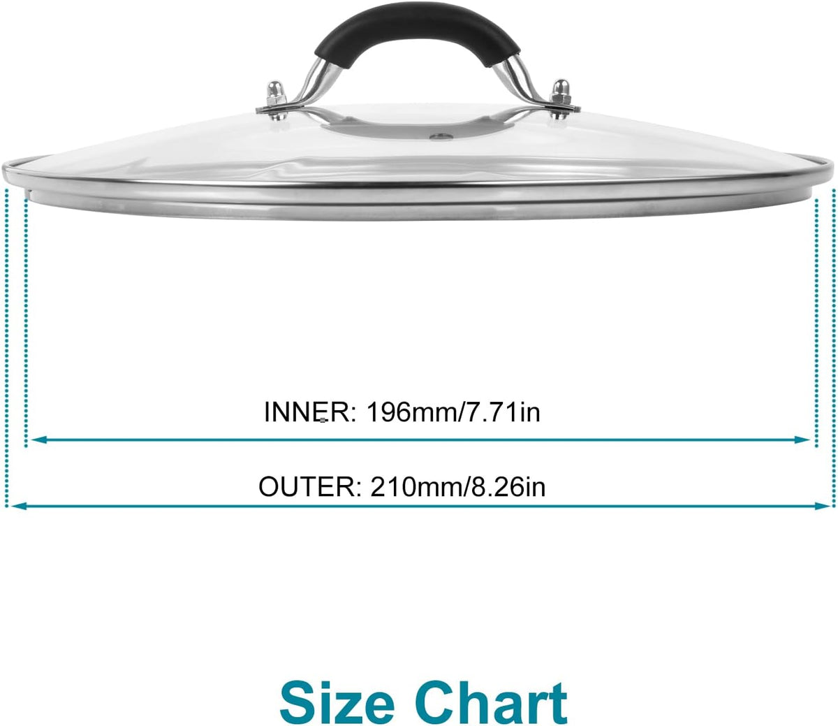 8 Inch Pan Lid - Glass Lid with Stainless Steel Handle for Frying Pan and Pots (8" Lid)