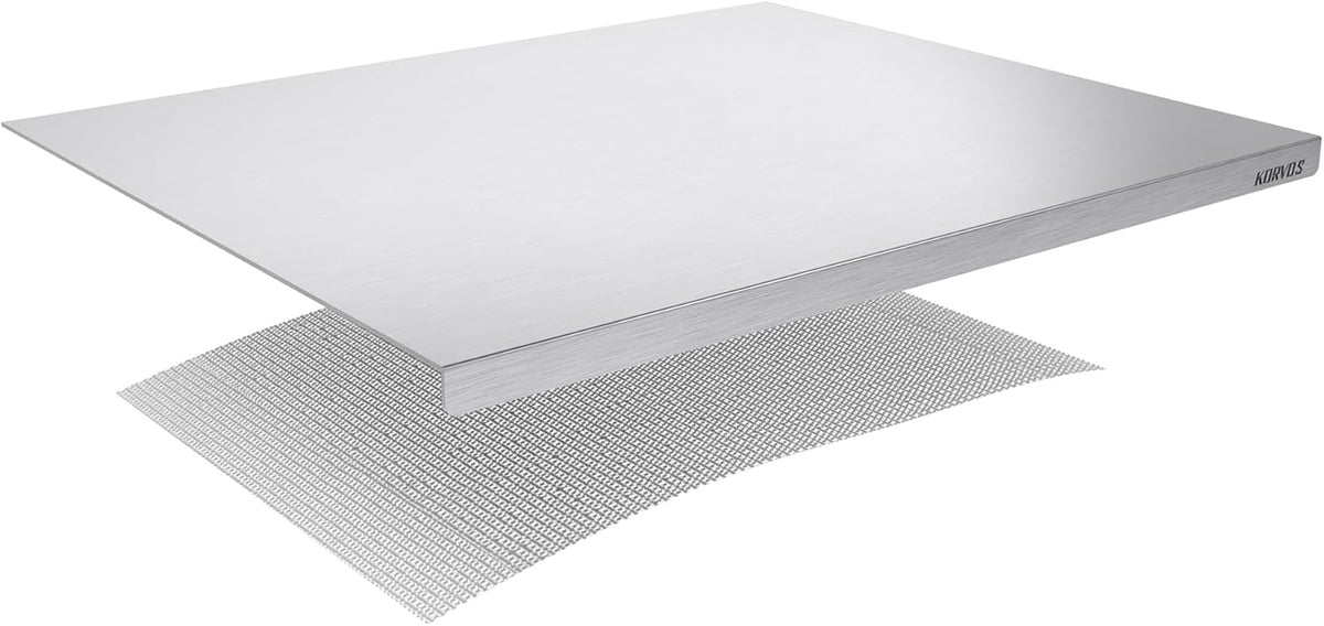 KORVOS Stainless Steel Cutting Boards, Food Grade 304 stainless steel cutting board with lip, Metal Chopping Boards for Kitchen, Meat, Fruits&Baking, Heavy Duty&Non-Slip, 15.7" x 19.7"