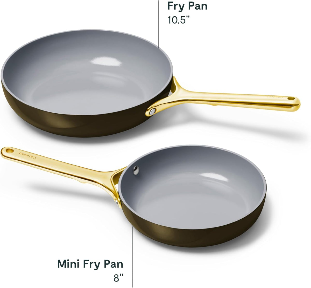 Caraway Fry Pan Duo - Nonstick Ceramic Frying Pan (8" & 10.5”) - Non Toxic, PTFE & PFOA Free - Oven Safe & Compatible with All Stovetops (Gas, Electric & Induction) - Black