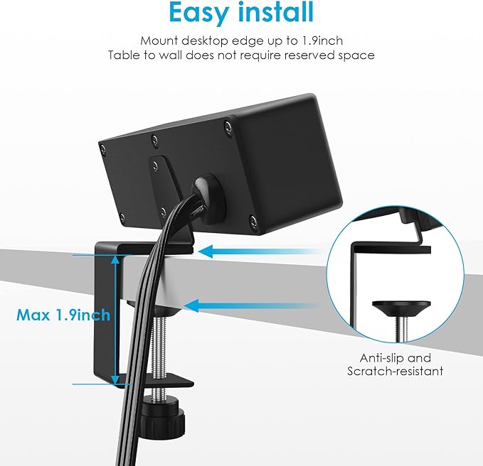 CCCEI Desk Clamp Power Strip with USB-A and USB-C Ports, Desktop Mount Surge Protector 1200J, Widely Spaced Desk Outlet Station, Fast Charging, 3 FT Flat Plug, Fit 1.9 inch Tabletop Edge.