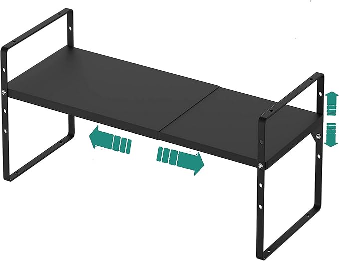 Expandable Metal Shelf, 4-Tier Heavy Duty Kitchen Counter Shelf Organizer, Adjustable Shelf for Cabinet, Pantry, Countertop, 80lbs Capacity