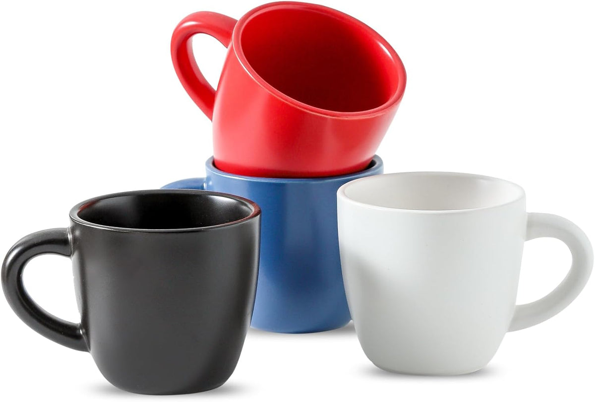 Hasense 7 Ounce Cappuccino Cups Set of 4 Perfect for Latte, Americano, Cafe Mocha and Tea, Ceramic Coffee Cups Ideal for Party Cafe Home and Kitchen, Microwave and Dishwasher safe, Colorful