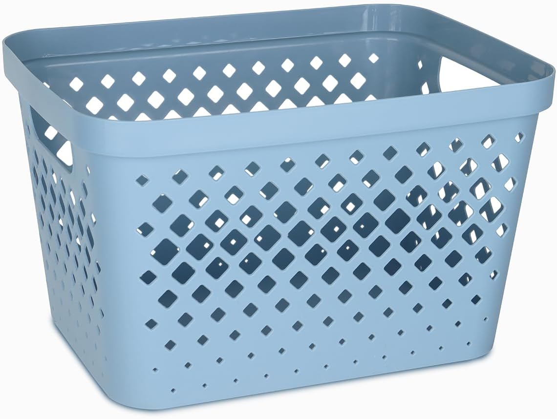 Glad Plastic Storage Basket Set, Value Pack of 6 | Open Storage Bins for Shelves, Bathroom, Pantry, Closet | Nesting Organizer Boxes with Handles, 4 Gallon, Marina Blue
