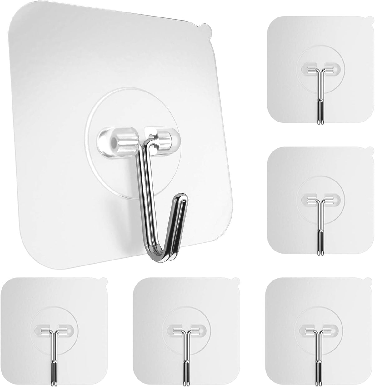 GLUIT Adhesive Wall Hooks for Hanging Heavy Duty 22 lbs Hooks for Walls No Damage, Towel Sticky Clear Hook, Waterproof, Home, Bathroom, Kitchen, Office, and Outdoor 6 Pack