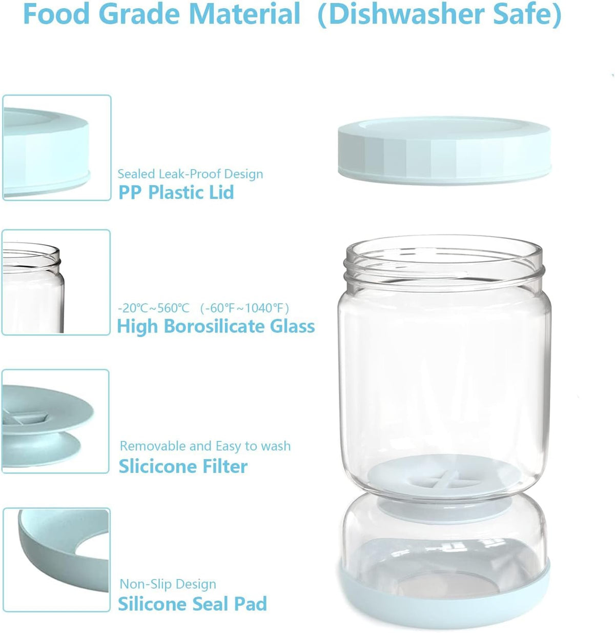 Luvan Pickle Jar with Strainer Flip, 34oz Pickle Container, Glass Kraut Juice Separator Jar-Leakproof Airtight Lid, Hourglass Food Storage Flip Jar for Olive,Jalapeno,Sliced Pickles-Dishwasher Safe