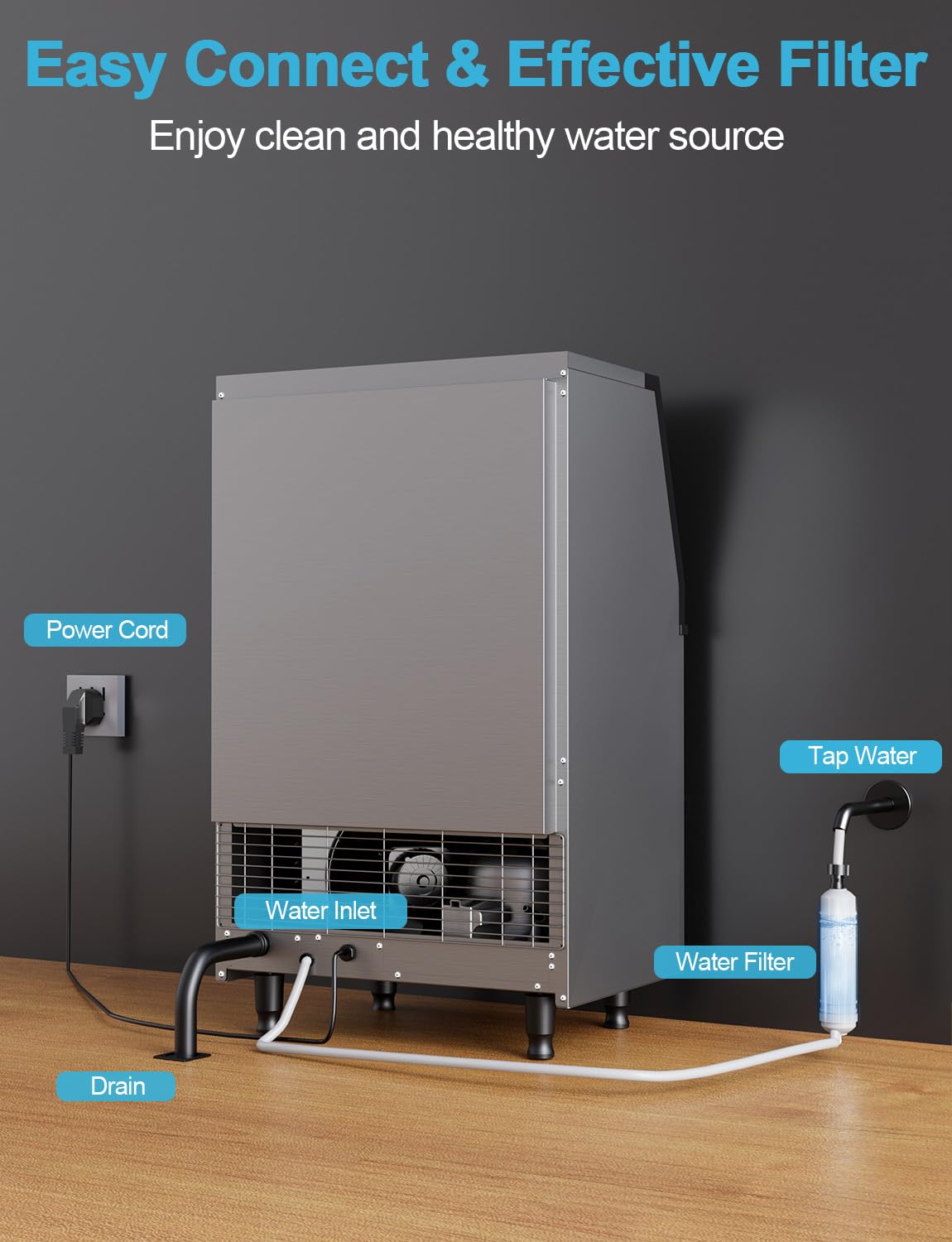 Commercial Ice Maker Machine, 200 lbs/24H Under Counter Ice Machine, Stainless Steel Freestanding Ice Makers for Restaurant, Home, Bar, Office, Party, Outdoor Activities