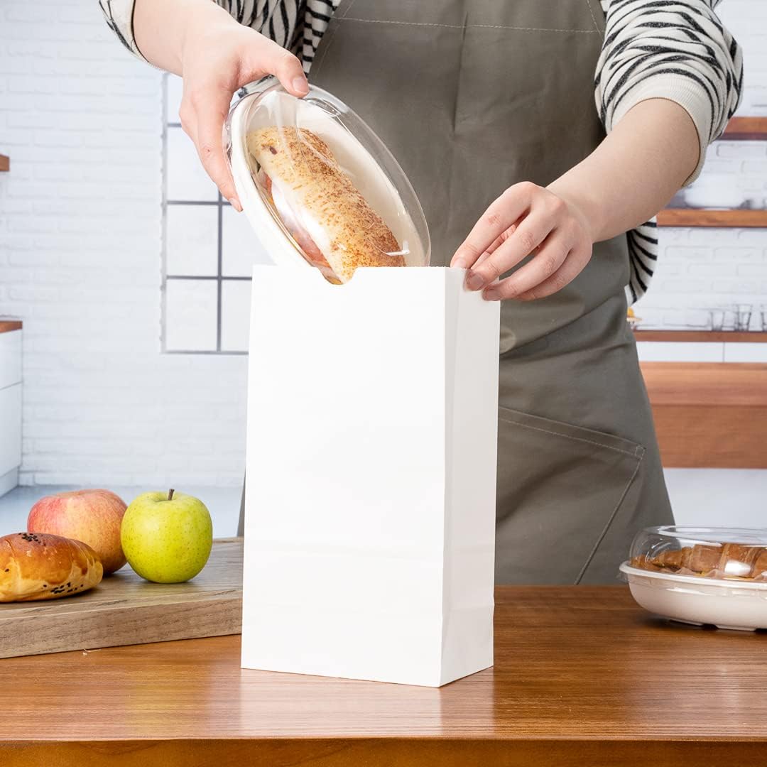 Restaurantware Bag Tek 6lb Paper Bags 100 Disposable Lunch Bags - Medium For Lunches Sandwiches And Snacks White Paper Kraft Paper Bags For Shopping Party Favors Or Gifts