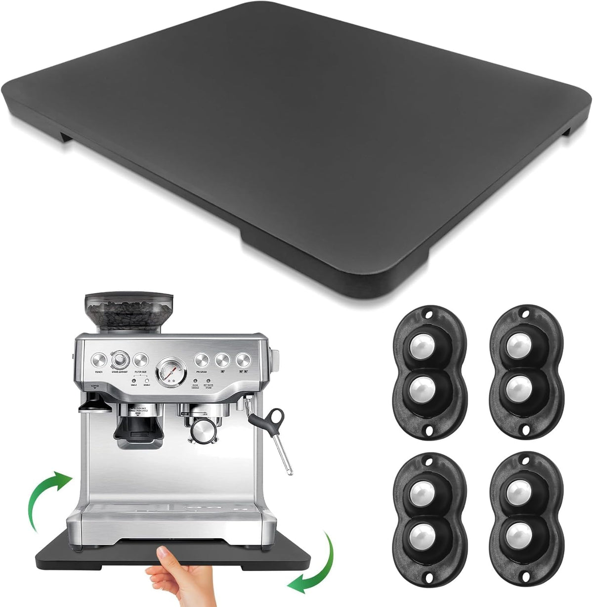 Appliance Slider 360° Rolling Tray for Coffee Maker Bamboo Coffee Pot Slider Tray for Countertop Rotation Sliding Tray with Wheels, Appliances Mat Easily from Under The Cabinet Black(15.7"×13")