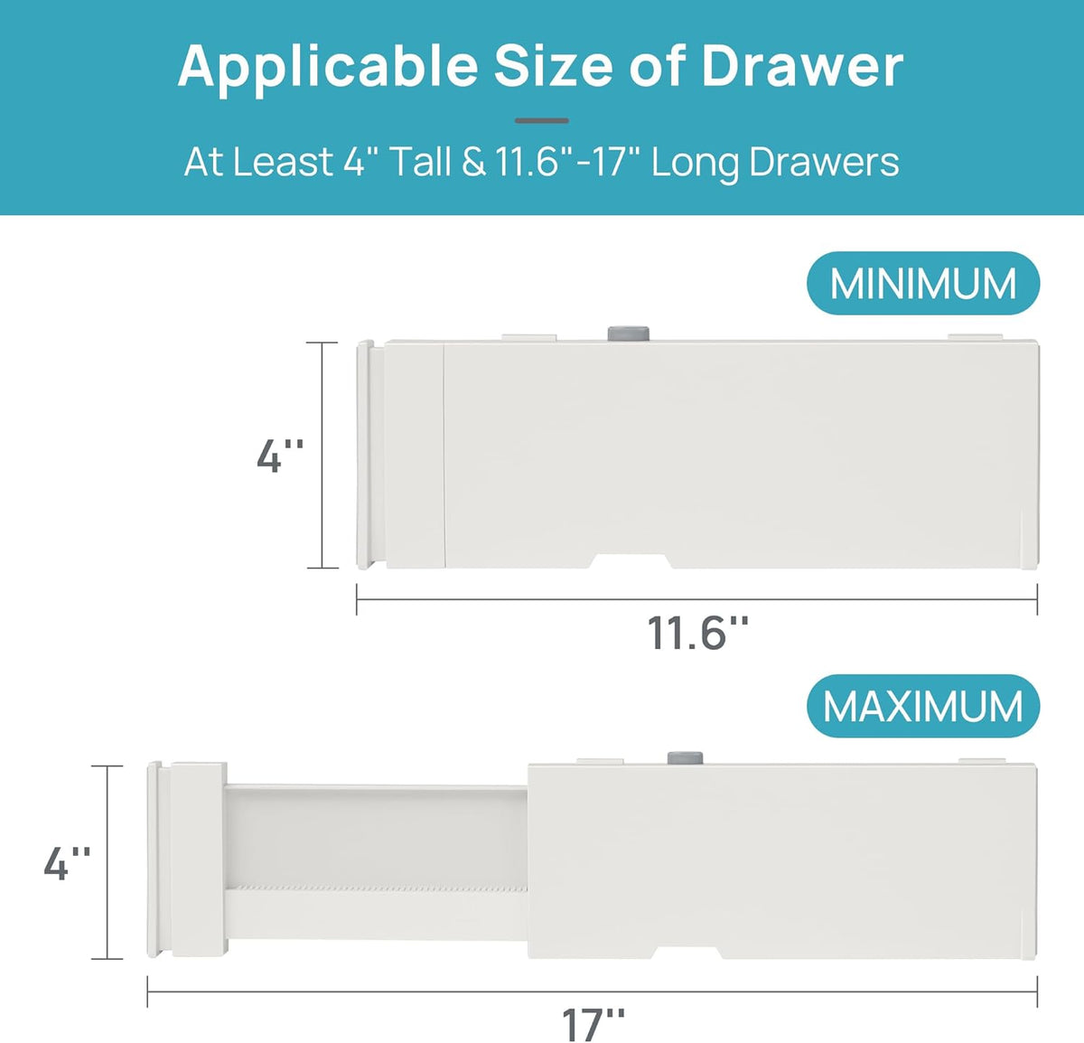 Vtopmart 6 Pack Drawer Dividers for Clothes, 4" High 11.6"-17" Adjustable Expandable Dresser Drawer Organizer, Plastic Drawers Separators for Dresser, Baby Clothes, Underwear, Kitchen & Office Storage