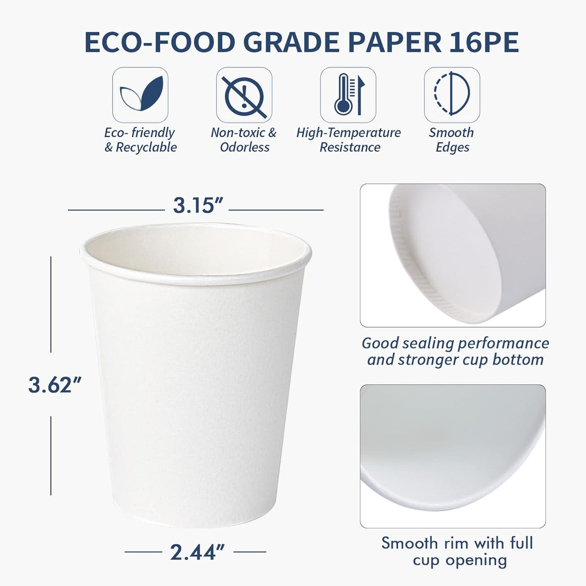 Turbo Bee 300Pack 8oz Paper Cups,Disposable Coffee Cup， White Paper Water Cups,Hot/Cold Beverage Drinking Cup for Party,Travel and Event