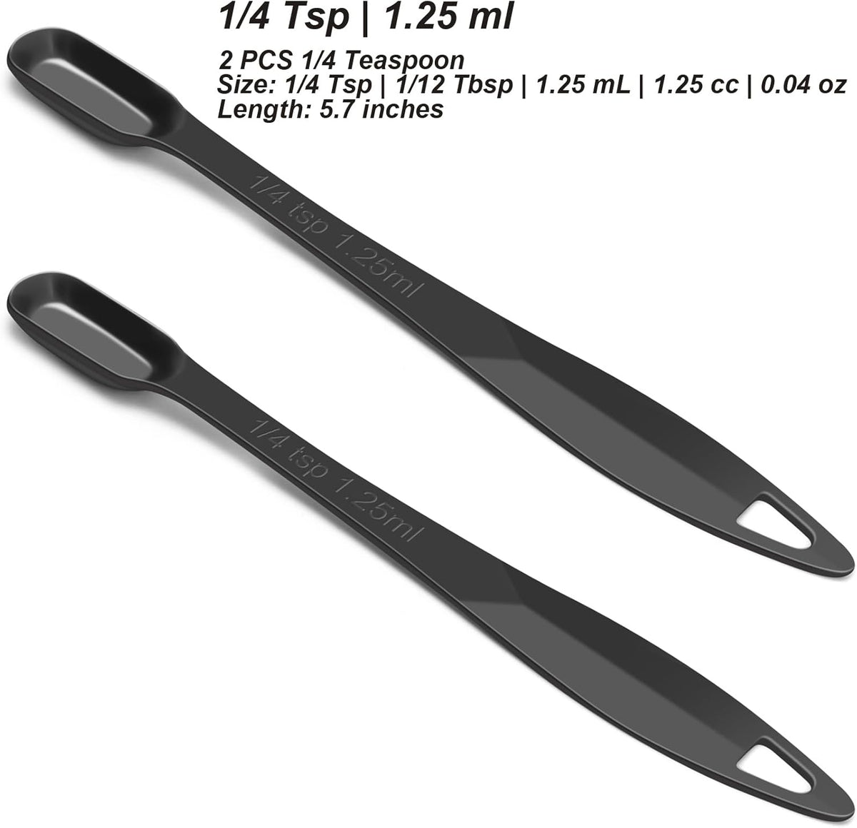 2 Pcs 1/4 Teaspoon(1.25 mL | 1/4 Tsp | 1/16 Tbsp | 1.25 cc | 1/32 oz) Stainless Steel Single Measuring Spoon, Long Handle Metal Measuring Spoon, Kitchen Gadgets for Cooking & Baking(Black)