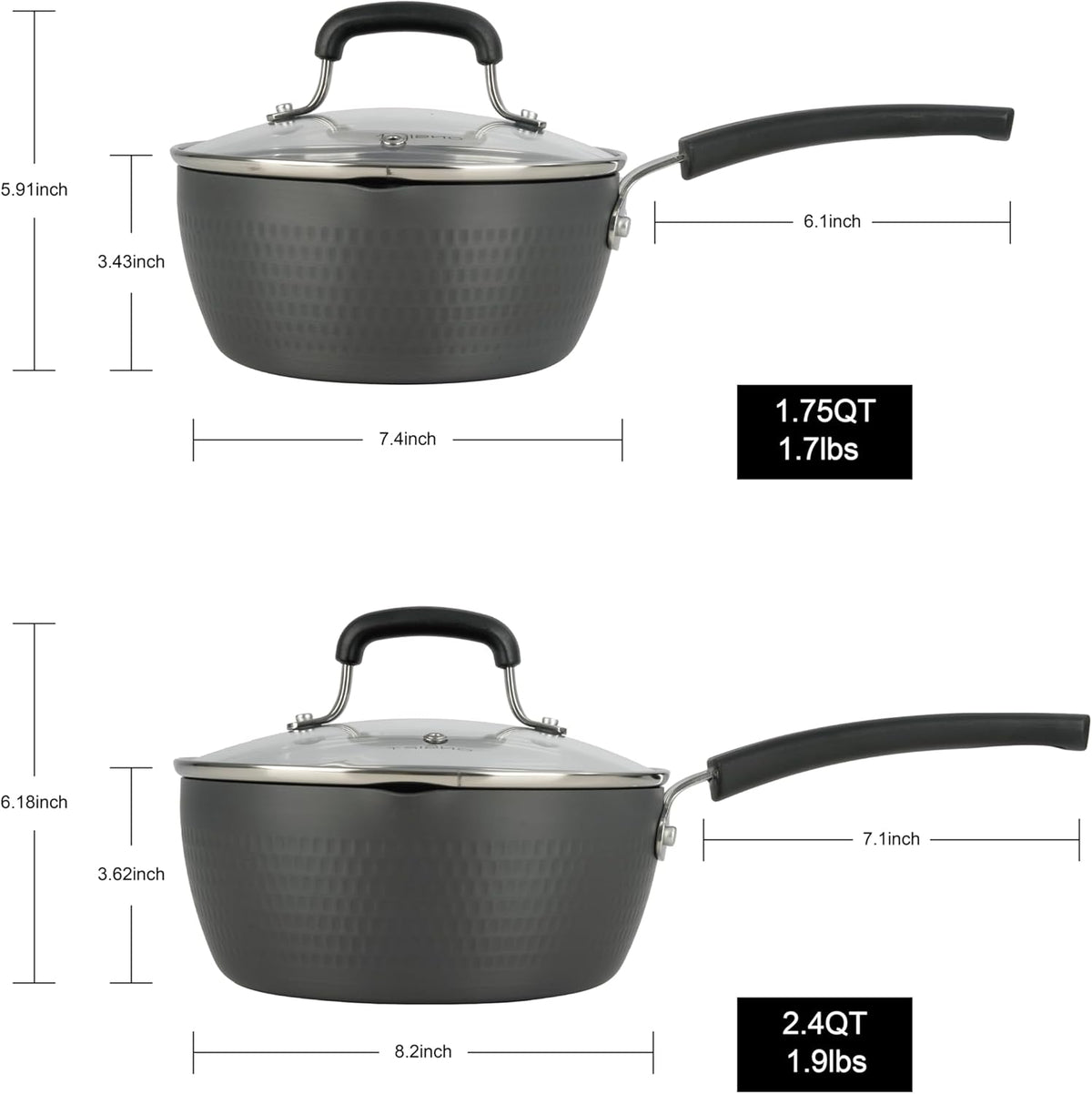 Nonstick Small Sauce Pan with Lid, 1.75 Quart and 2.4 Quart Sauce pan with Pour Spouts, Multipurpose Handy Little Saucepan with Stay Cool Handle, Small Pots for Cooking, Soups, Noodles, Milk