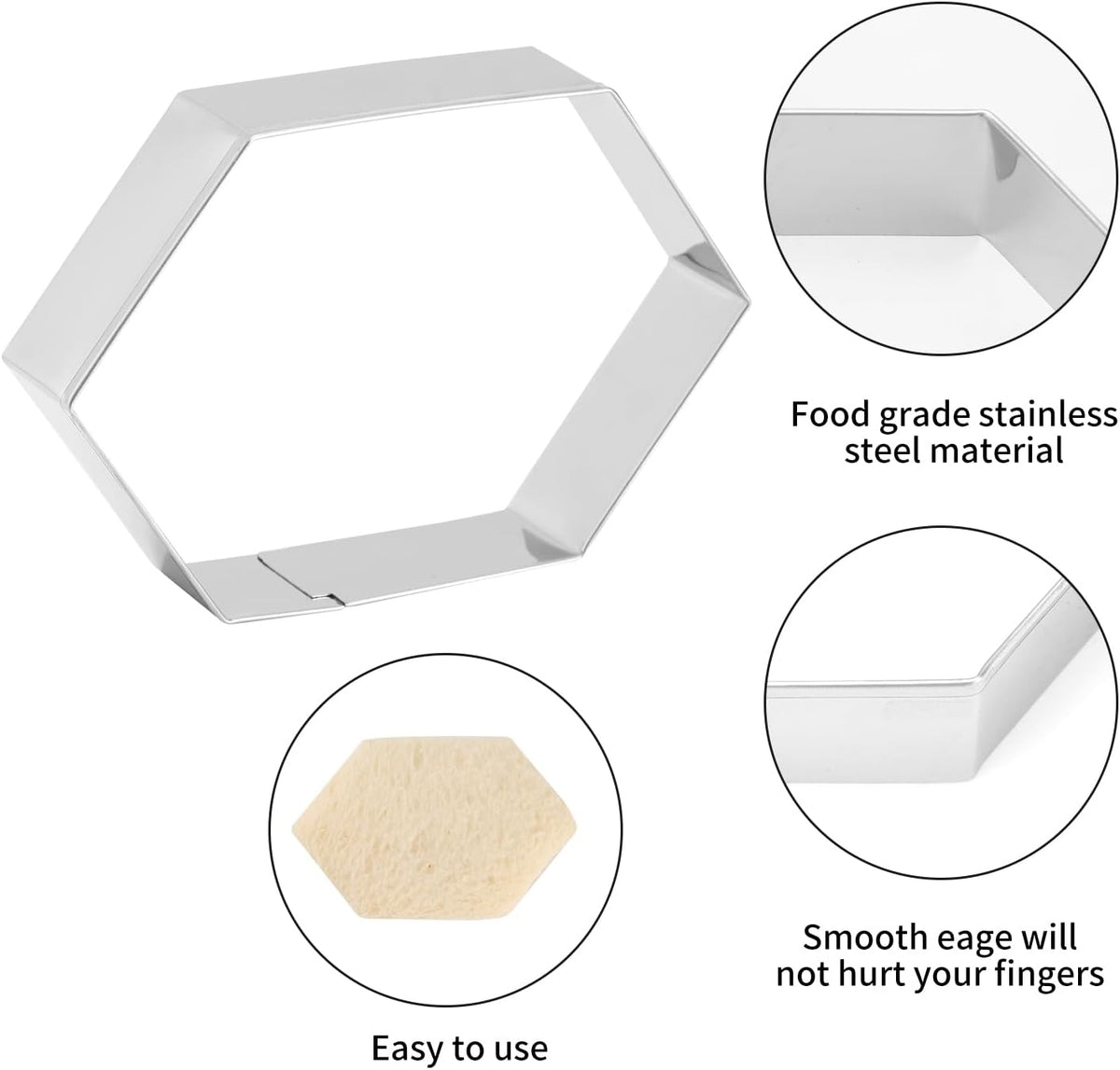 Hexagon Cookie Cutter Set 4 Sizes- 5 Inch, 4 Inch, 3 Inch, 2 Inch Stainless Steel Geometric Gem Cookie Cutters Shapes Molds