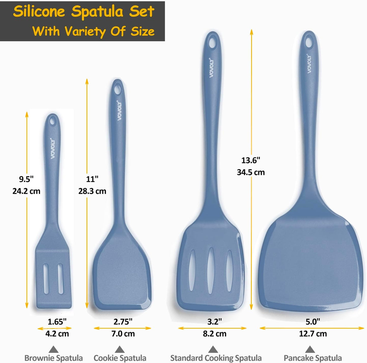 Silicone Spatula Set, 600°F Heat Resistant Silicone Spatula Turner Flipper for Cooking, Non Stick and Non Scratch Kitchen Utensils for Eggs & Pancakes, 4 Pack,Starry Blue