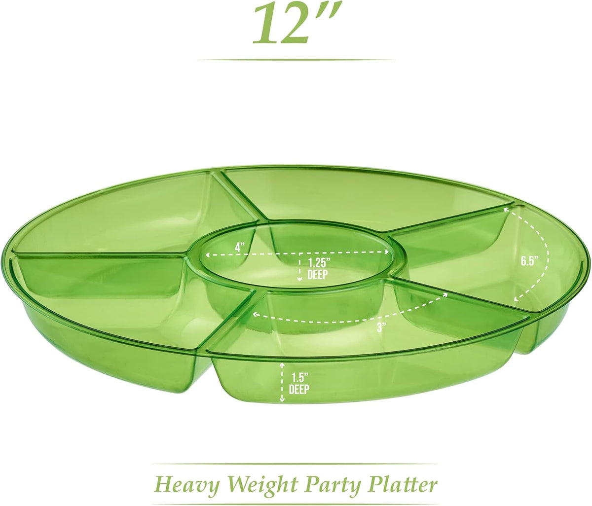 Plasticpro 6 Sectional Round Plastic Serving Tray/Platter (4, Green)