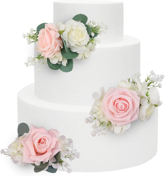 Rinlong 3Pcs Pre-made Blush Pink Cake Flowers Decorations Flower Cake Topper Butterfly Cake Decorating Flowers for Wedding Sweet 16 Birthday Girl