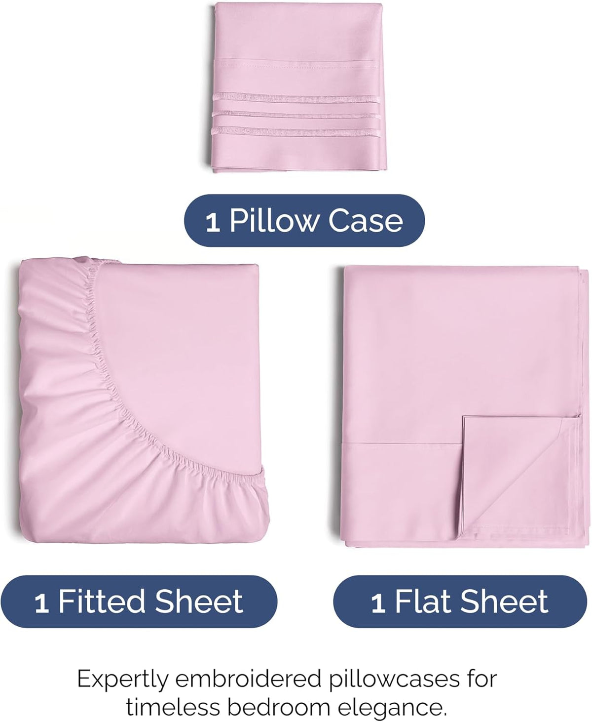 Twin XL Size 3 Piece Sheet Set - Comfy Breathable & Cooling Bed Sheets Set - Hotel Luxury Bedding for Women, Men, Kids, Teens, Boys & Girls - Deep Pockets, Soft, Wrinkle Free - Oeko-Tex - Light Pink