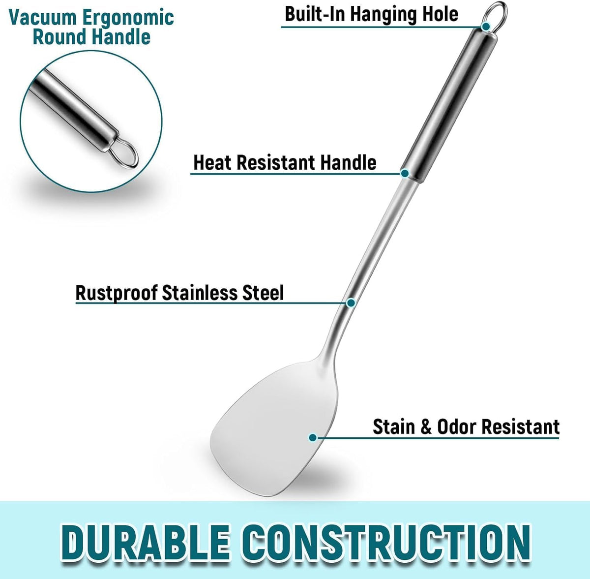 Pleafind 2-Pcs Solid & Slotted Spatula Set, 304 Stainless Steel Spatula, Metal Spatulas, Wok Utensils, Cooking Utensils, Wok Spatulas for Home, Kitchen and Restaurant, Dishwasher Safe