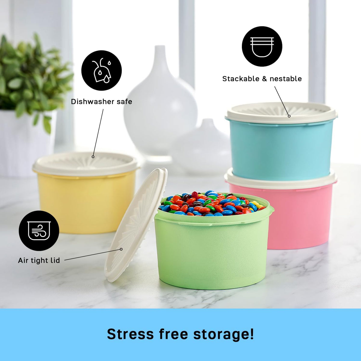 Tupperware Heritage Collection 8 Piece Food Storage Canister Set in Vintage Colors, Dishwasher Safe and BPA Free (4 Containers, 4 Lids)