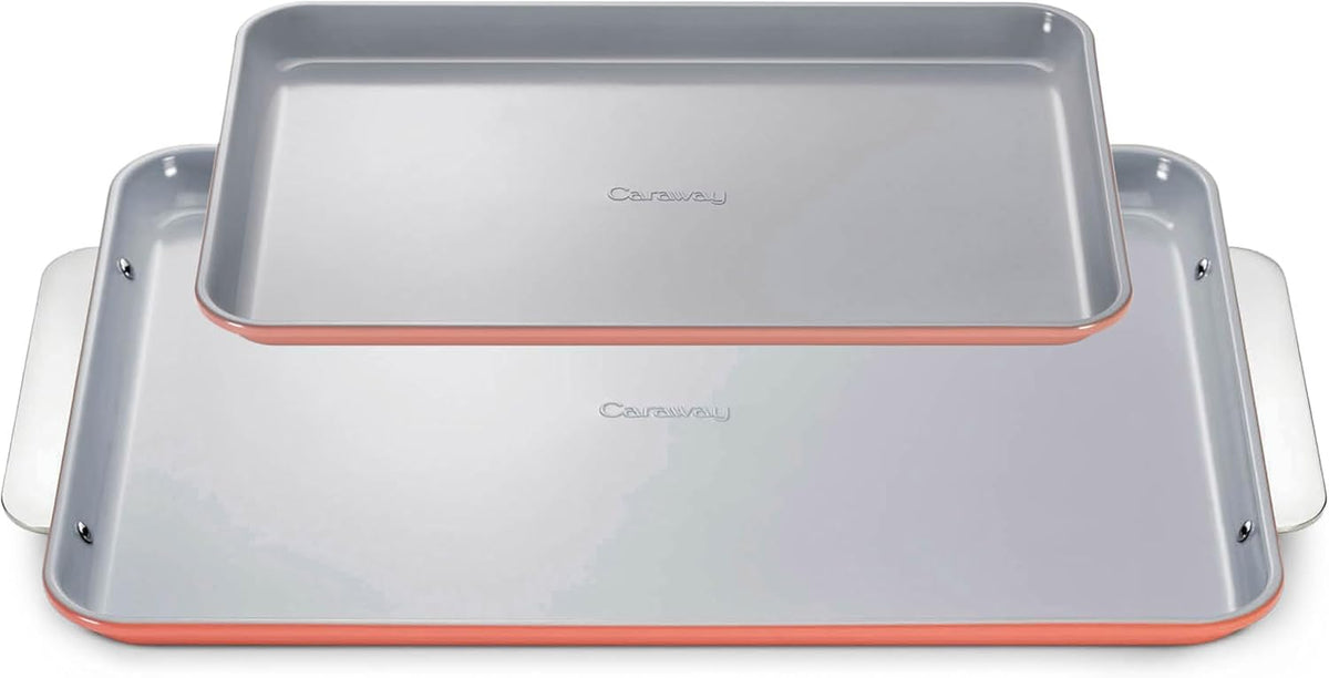 Caraway Non-Stick Ceramic Baking Sheet Duo - Naturally Slick Ceramic Coating - Non-Toxic, PTFE & PFOA Free - 18 x 13" Large & 15 x 10" Medium - Perracotta