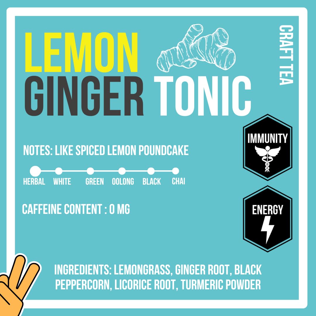 Revival Tea Company Lemon Ginger Tonic - Caffeine Free Herbal Tea Blend with Lemongrass and Ginger - 24 Tea Bags