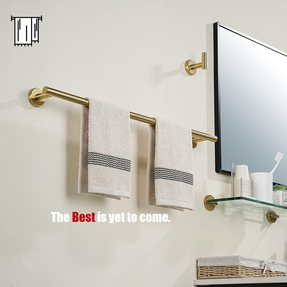 JQK Bath Towel Bar, 27 Inch Brushed Light Gold Towel Rack Bathroom, 304 Stainless Steel Thicken 0.8mm Towel Holder Wall Mount, Useable Length 24 Inch 2 Pack, TB110L24-BG-P2