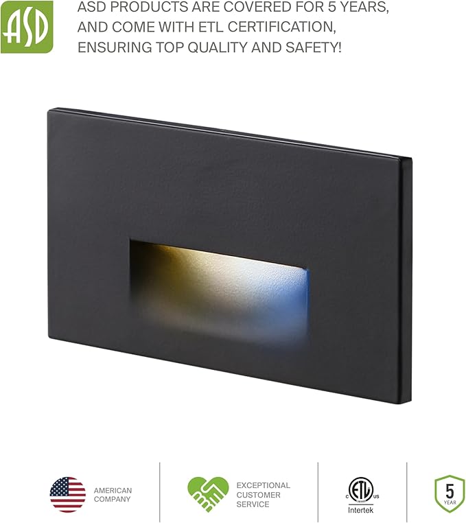 ASD LED Recessed Step Light Fixture, Outdoor & Indoor Tread Lighting | 3CCT, Dimmable, Waterproof, ETL Listed | 3W 120LM 3000K-5000K 120V | Staircase Hardwired Illumination | Dark Bronze, 12 Pack