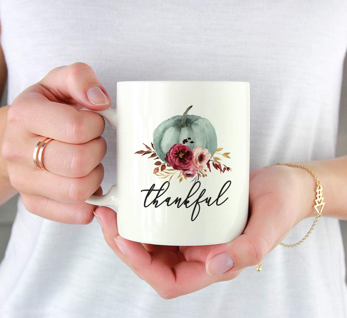 Andaz Press Fall Burgundy Marsala 11oz. Ceramic Coffee Tea Mug, Thankful, 1-Pack, Pumpkin Floral Graphic, Birthday, Friend, Family, Coworker, Autumn Season, Thanksgiving, Festive Ideas