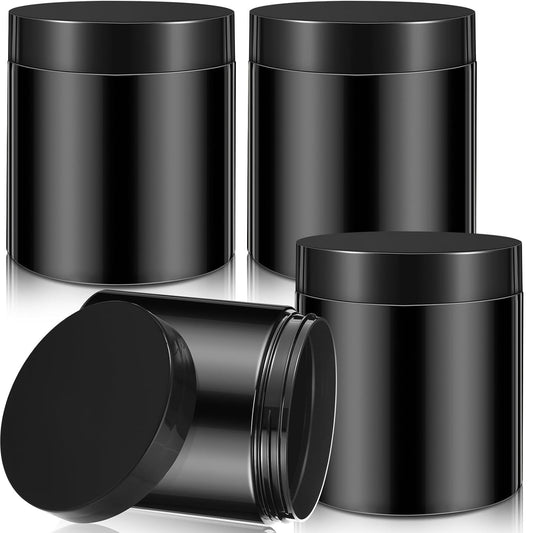 Patelai 4 Pieces Round Wide-mouth Leak Proof Plastic Container Jars with Lids for Travel Storage Makeup Beauty Products Face Creams Oils Salves Ointments DIY Making(16 Ounce,Pure Black)