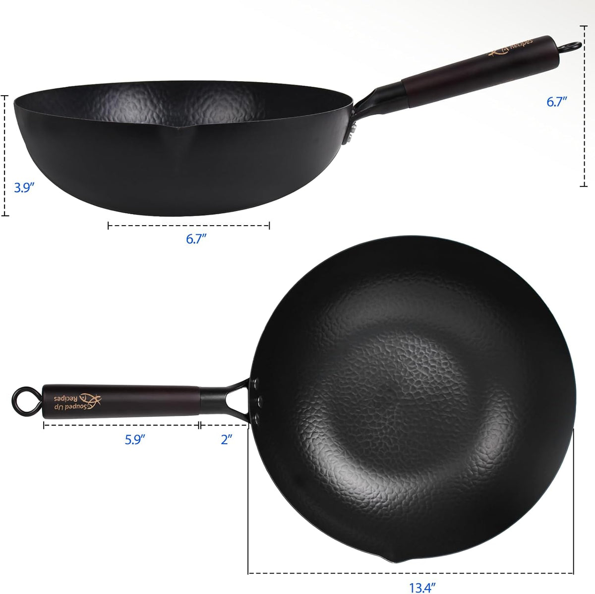 13.4 Inch Carbon Steel Wok For Electric, Induction and Gas Stoves (Lid, Spatula and User Guide Video Included)
