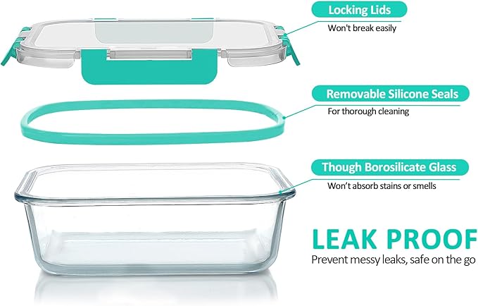 M MCIRCO 10-Pack Glass Food Storage Container with Lids, Airtight Lunch Bento Boxes, Glass Meal Prep Container,Microwave, Oven, Freezer and Dishwasher Friendly, Green